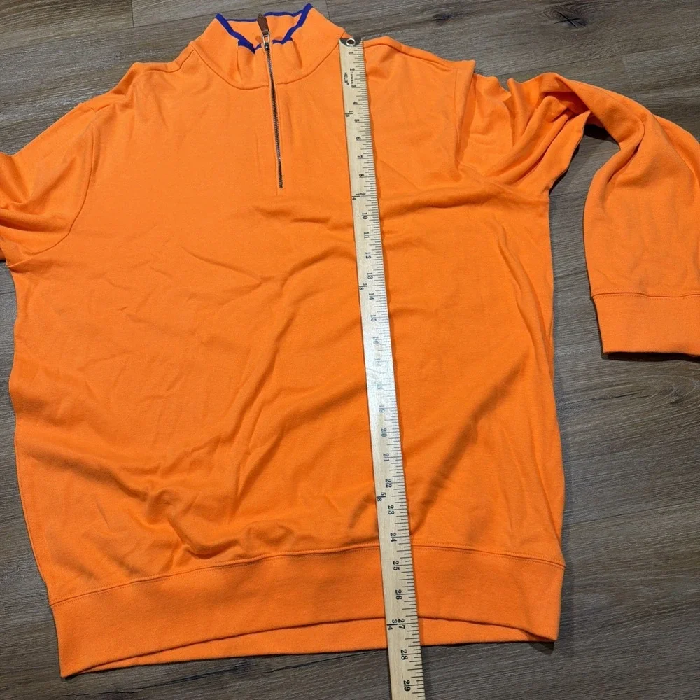 Polo Golf Ralph Lauren Men's LARGE‎ 1/4 Quarter Zip Sweater Orange Blue Cotton